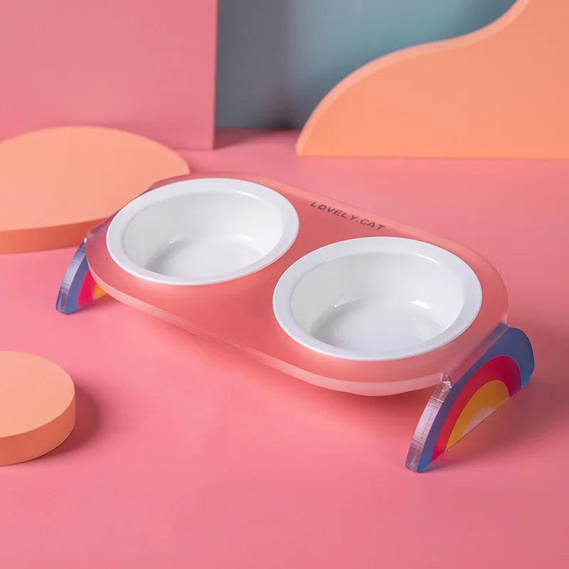 Cat Bowl Ceramic Double Bowl Water Bowl Grain Bowl High Leg Pet Bowl