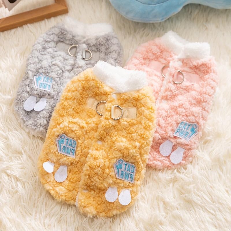 Cozy Winter Plush Dog Jacket Soft Fleece Lining Adorable Patches Design Pet Coat For Small Medium Dogs With D Ring | Purrfect Pet Kingdom