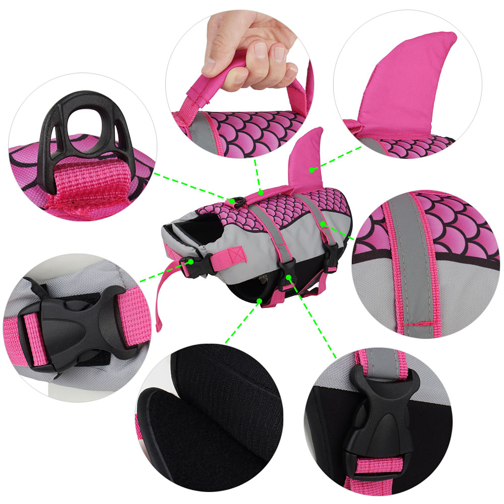 Swim Pet Dog Life Jacket Vest Clothes Life Vest Collar Harness Pets Swimming Summer Swimwear Scales Shark Pet Products - Majestic Pet Kingdom
