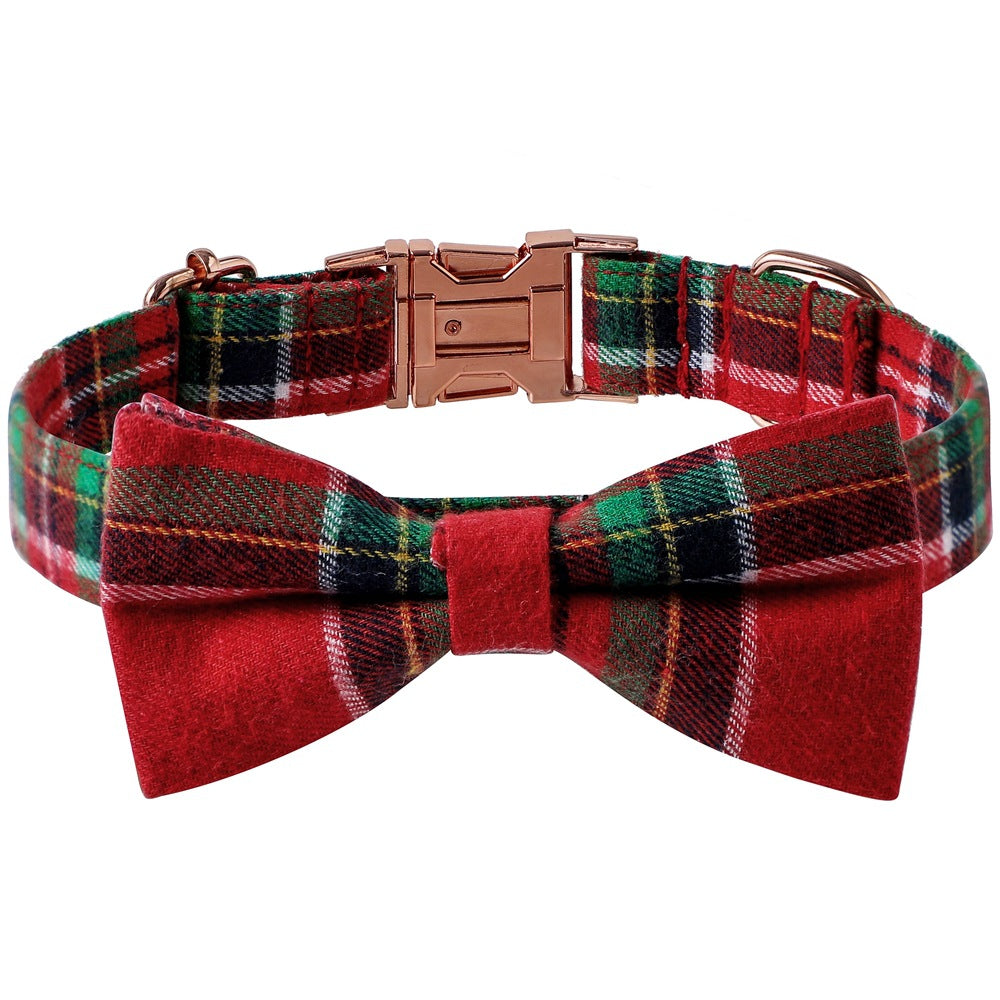 Dog Collar Christmas Holiday Plaid Rose Gold Metal Buckle Band - Detail Angle 4 | Majestic Pet Kingdom