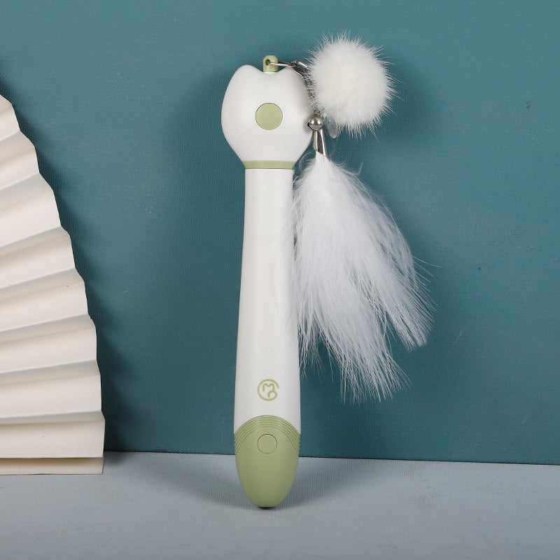 Laser Double-head Telescopic Funny Cat Stick, Plush Ball Feather Fun Cat Toy