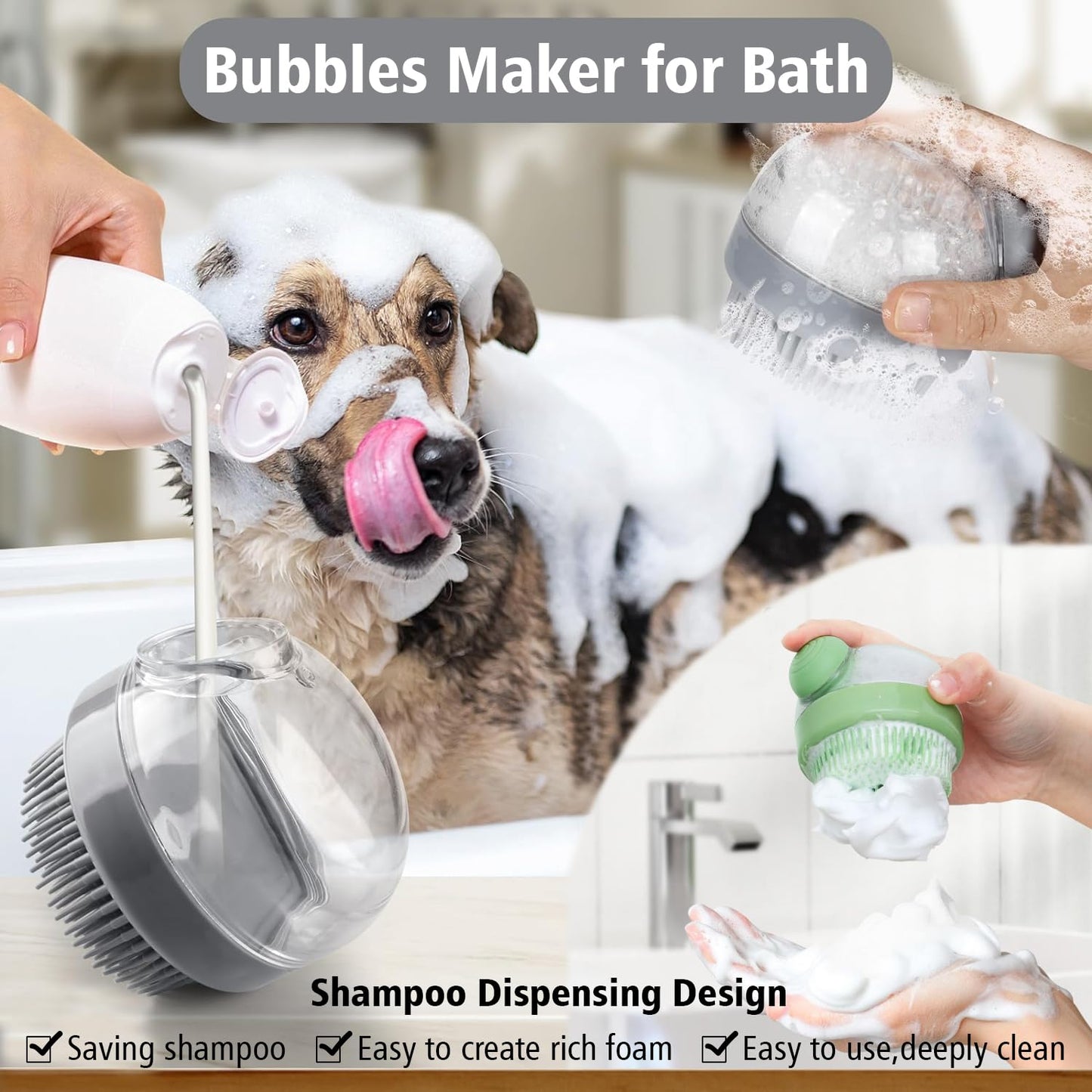 Pet Bath Brush 2-in-1 Silicone Shampoo Dispenser Grooming