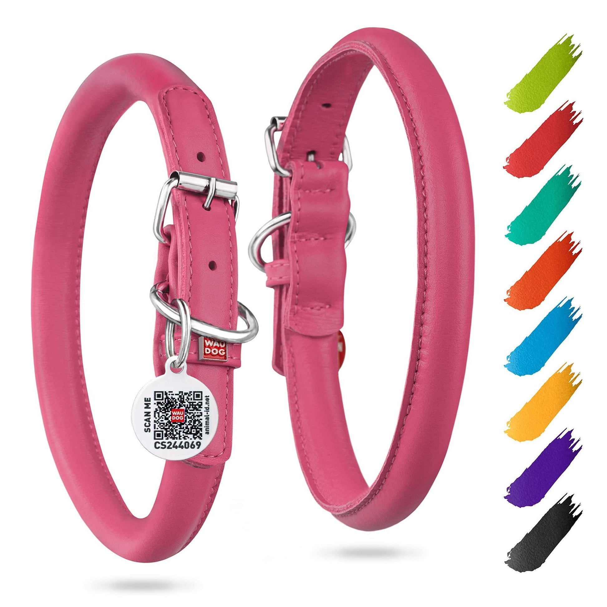 Dog Collar Rolled Pink Leather - No Pull Chest Control - Majestic Pet Kingdom