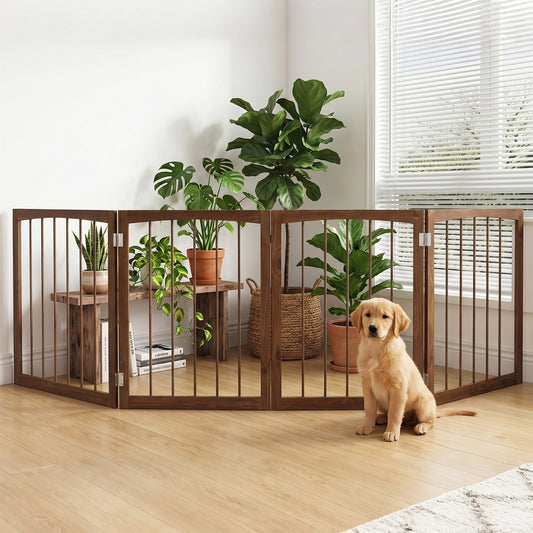 4-Panel Wooden Pet Gate 83" x 30" Freestanding Dog Fence | Purrfect Pet Kingdom