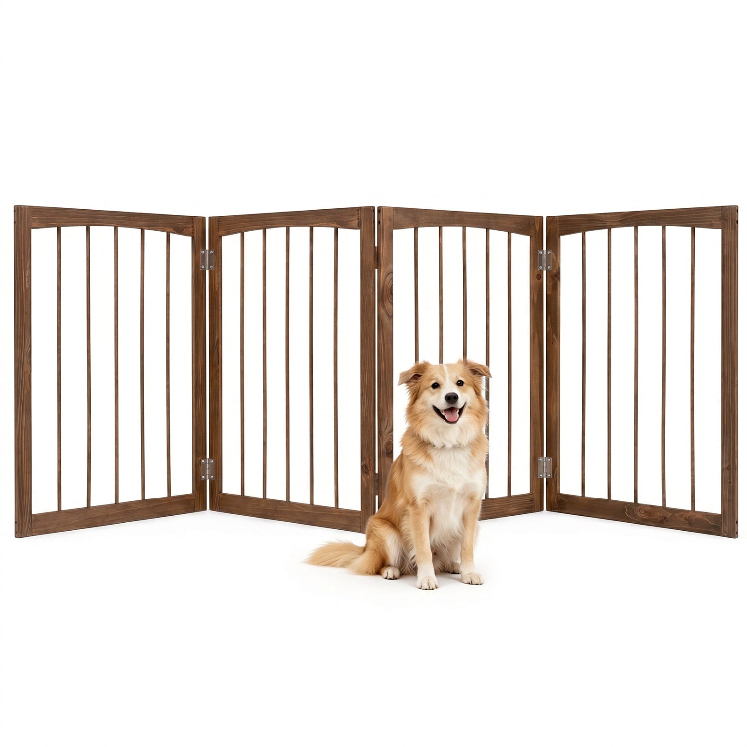 4-Panel Wooden Pet Gate 83" x 30" Freestanding Dog Fence | Purrfect Pet Kingdom