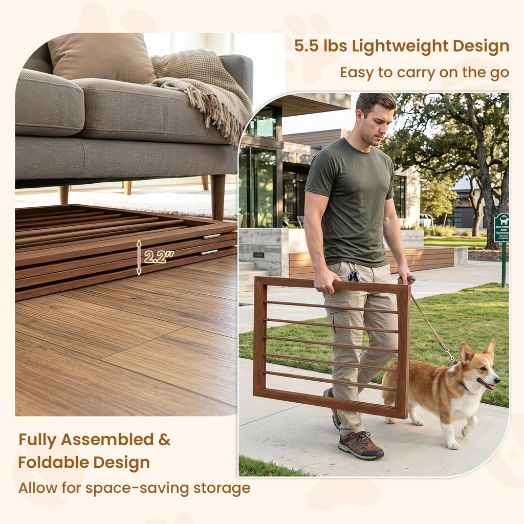 4-Panel Wooden Pet Gate 83" x 30" Freestanding Dog Fence