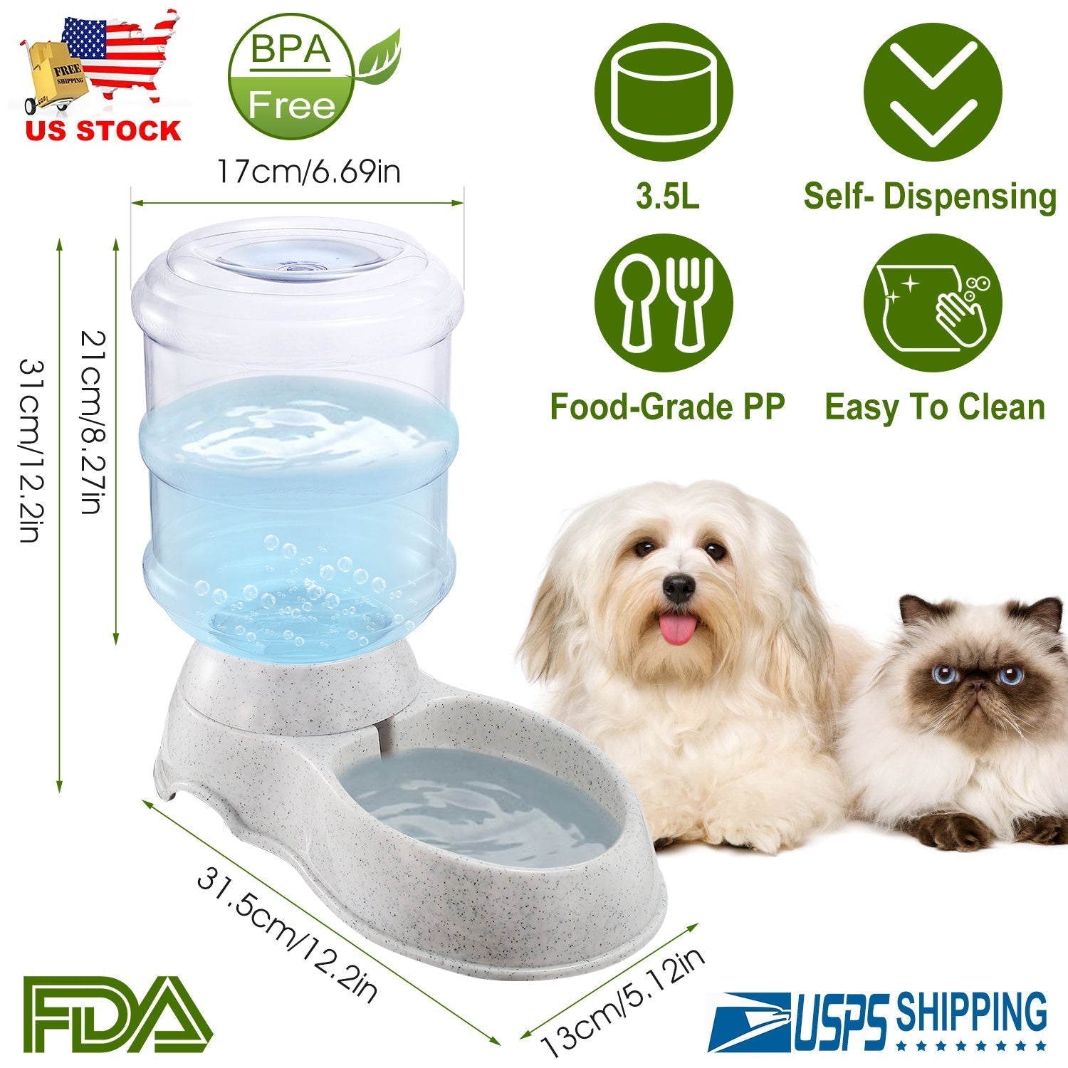 3.5L/1Gal Pet Water Dispenser Self-Dispensing Gravity Pets Water Feeder Automatic Pet Waterer Cat Dog - Majestic Pet Kingdom