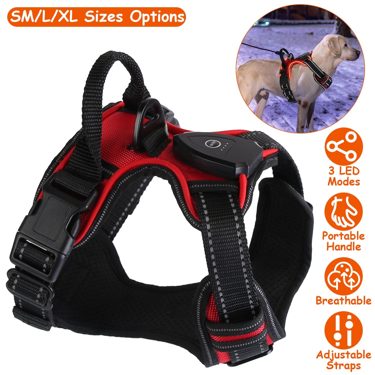 Light Up Dog Harness Rechargeable LED Dog Harness No Pull Lighted Dog Vest with Handle for Small/Medium/Large Dogs | Purrfect Pet Kingdom