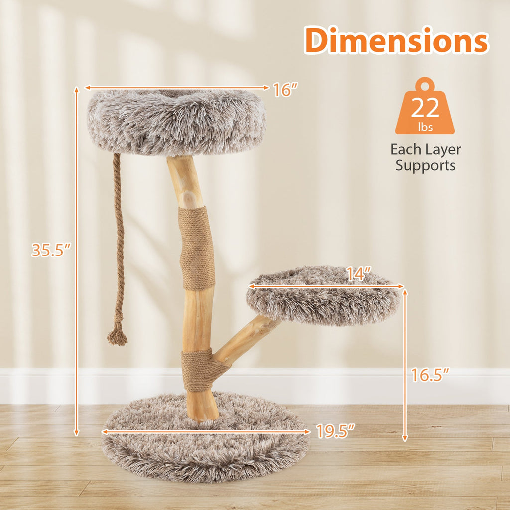 Modern Wooden Cat Tree Tower with Perch and Natural Jute Scratching Posts-Brown - Majestic Pet Kingdom