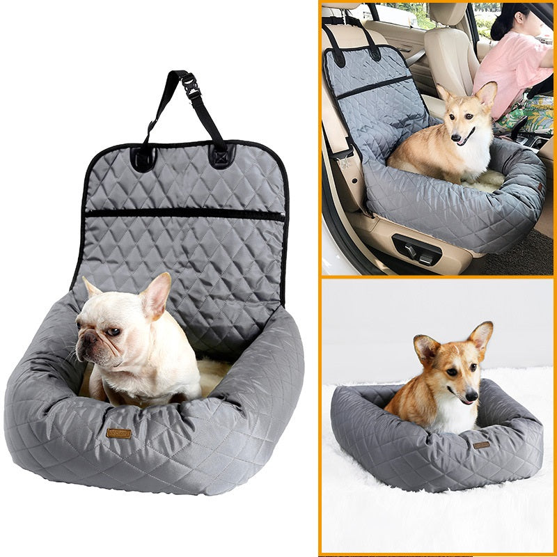 2-in-1 Folding Dog Car Seat Carrier Bed Waterproof Mat