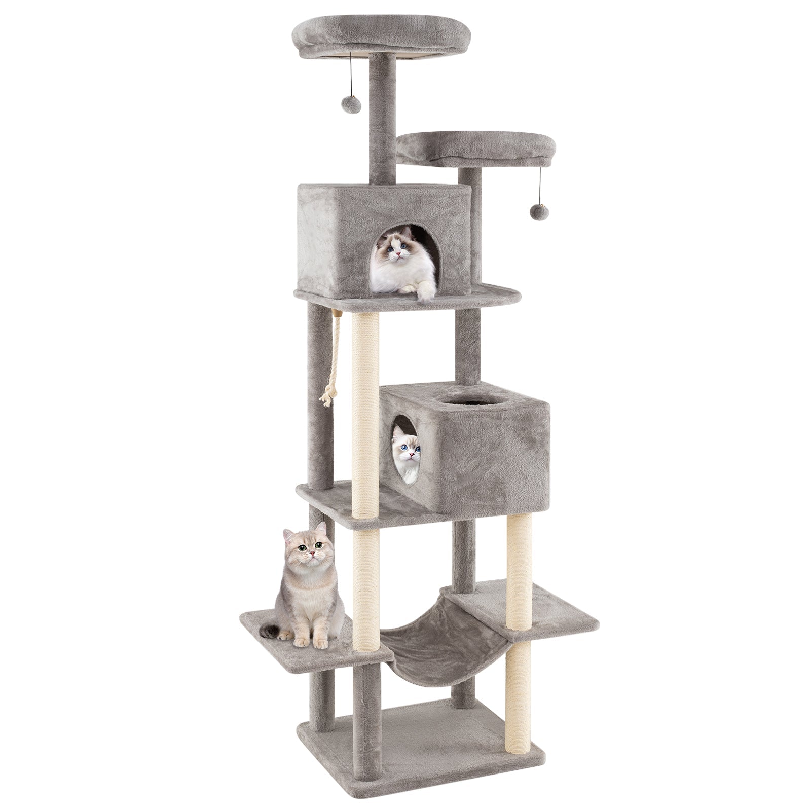 84 Inch Large Cat Tree with 2 Condos and 2 Soft Plush Perches for Indoor Cats-Gray - Majestic Pet Kingdom