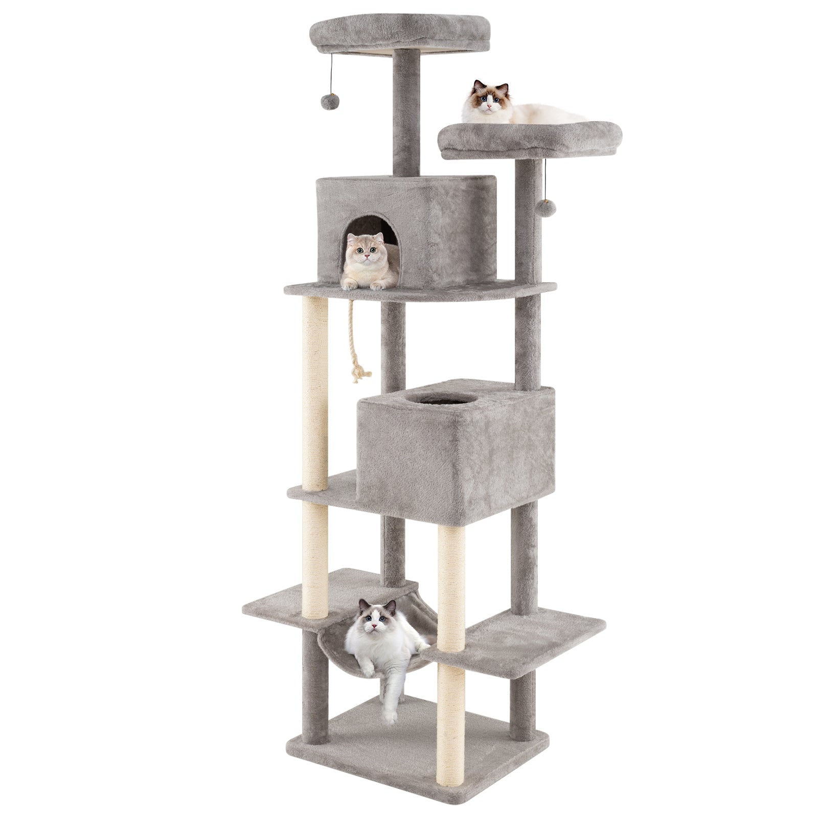 84 Inch Large Cat Tree with 2 Condos and 2 Soft Plush Perches for Indoor Cats-Gray - Majestic Pet Kingdom