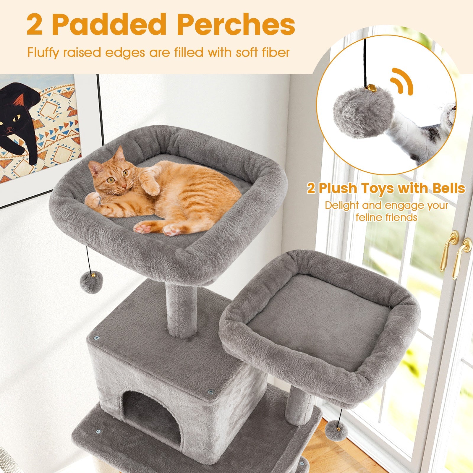 84 Inch Large Cat Tree with 2 Condos and 2 Soft Plush Perches for Indoor Cats-Gray - Majestic Pet Kingdom
