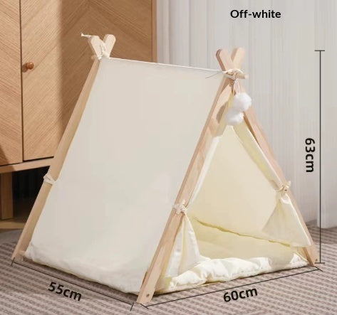 Cat Tent Bed Washable Striped Canvas Wood Frame Canvas - Majestic Pet Kingdom
