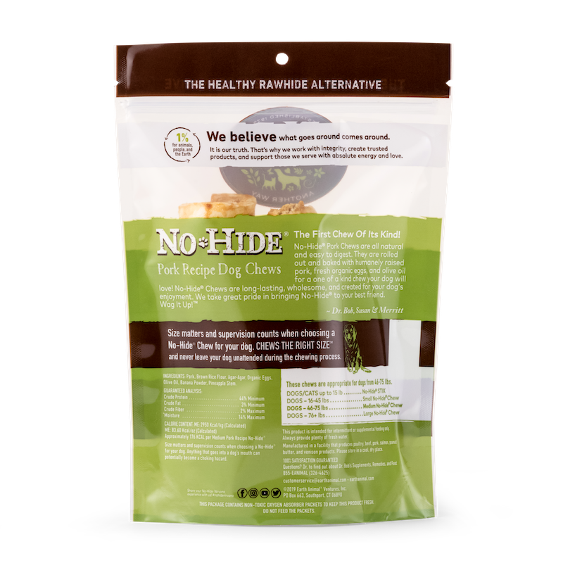 Dog Chews Earth Animal No-Hide Pork Medium Rolls 2pk 4.2oz