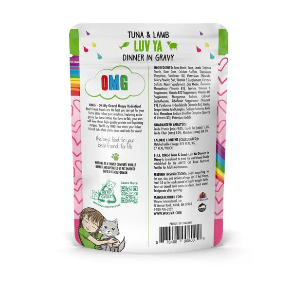 BFF OMG Adult Luv Ya Tuna and Lamb Wet Cat Pouch (3oz) - Majestic Pet Kingdom