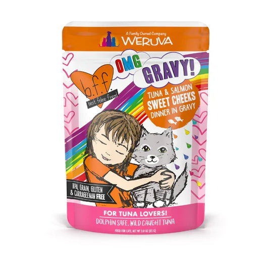 BFF OMG Adult Cat Sweet Cheeks Tuna and Salmon Wet Cat Pouch (3oz) - Majestic Pet Kingdom
