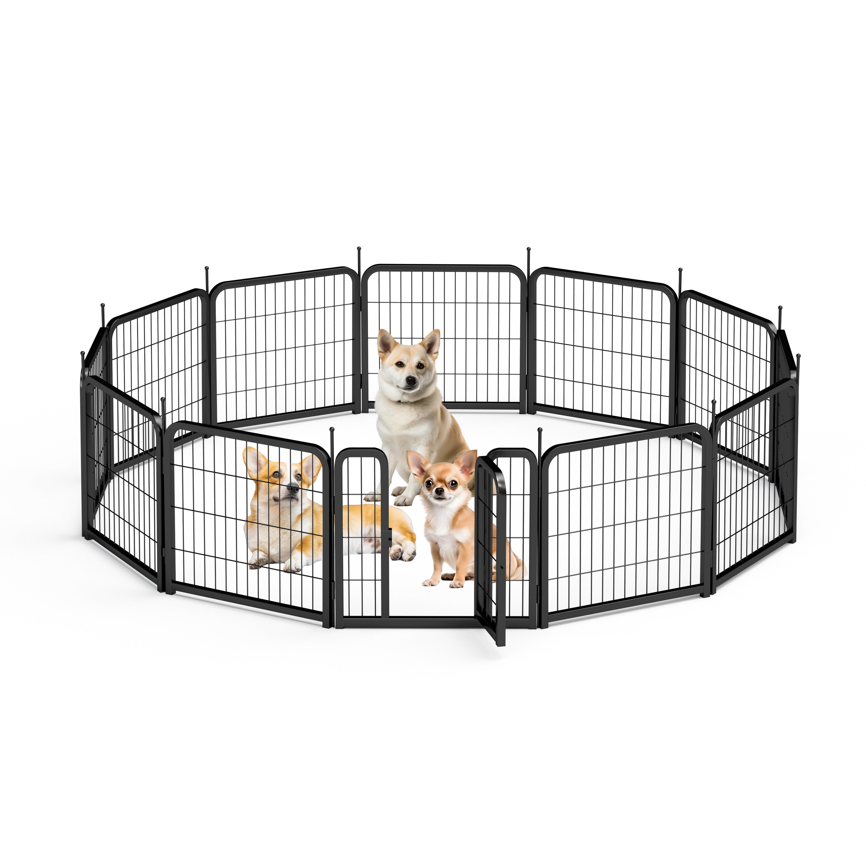 Outdoor 12 piece dog fence, 24 inch portable indoor game fence for small dog pets. Black, 22.2 inches wide x 23.6 inches high. - Majestic Pet Kingdom
