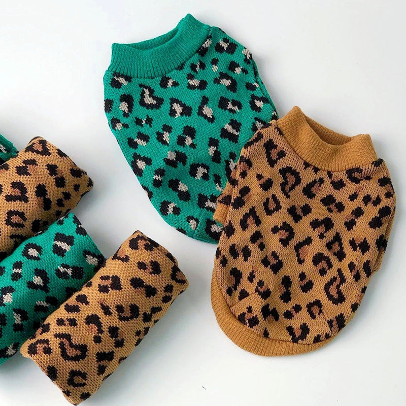 Knitted Dog Leopard-print Sweater Small Dog Pet Dog Cat Clothes - Majestic Pet Kingdom
