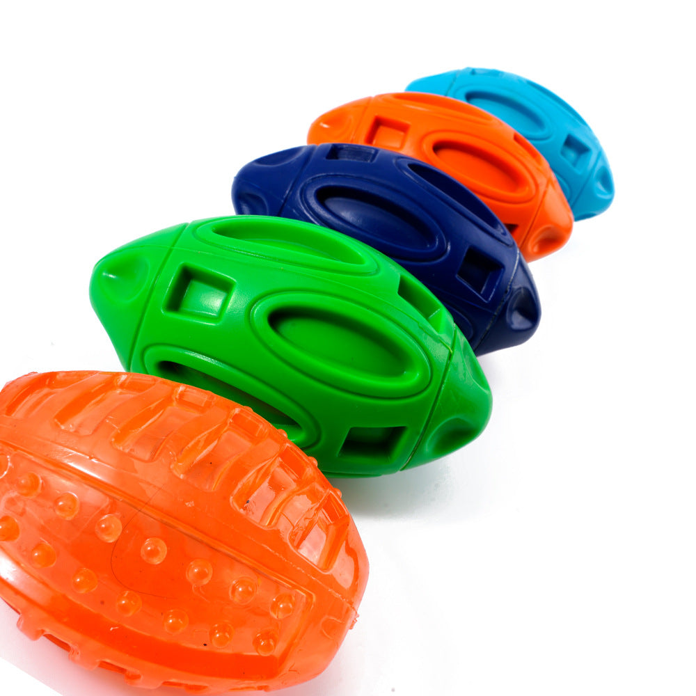 Durable Squeaky Rubber Rugby Dog Toy Ball
