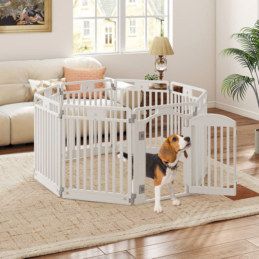 8-Panel Tall Plastic Dog Fence Indoor Outdoor Puppy Pen with Locking Door-White - Majestic Pet Kingdom