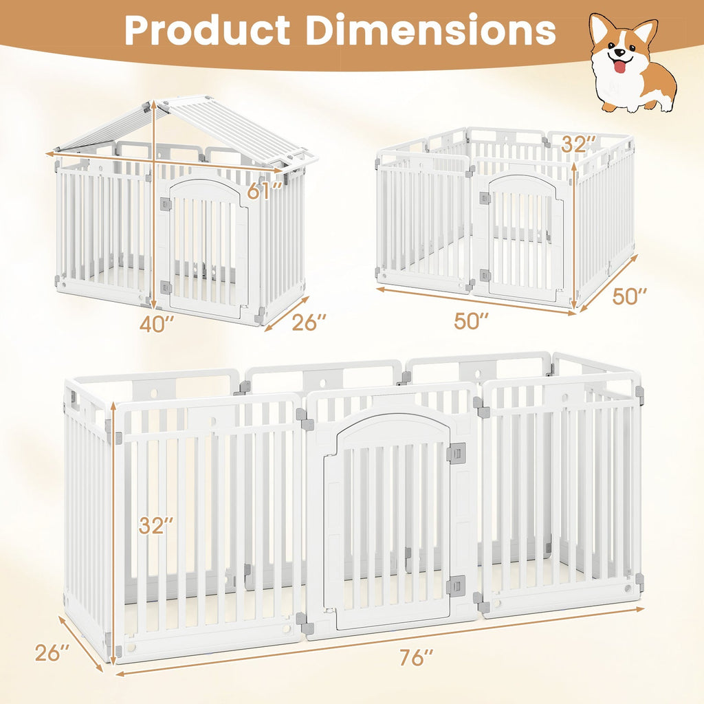 8-Panel Tall Plastic Dog Fence Indoor Outdoor Puppy Pen with Locking Door-White - Majestic Pet Kingdom