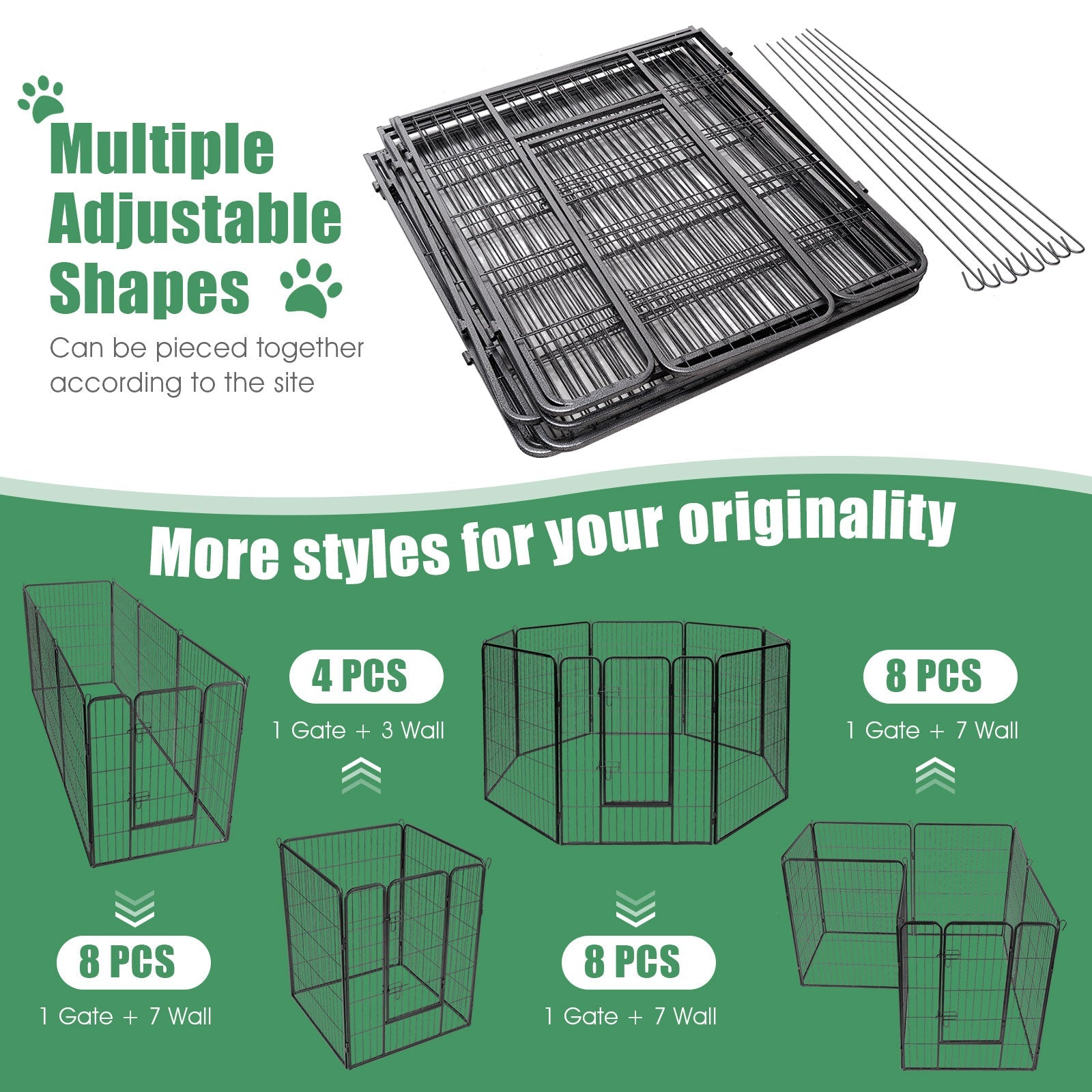 8 Metal Panel Heavy Duty Pet Playpen Dog Fence with Door-48 inches - Majestic Pet Kingdom