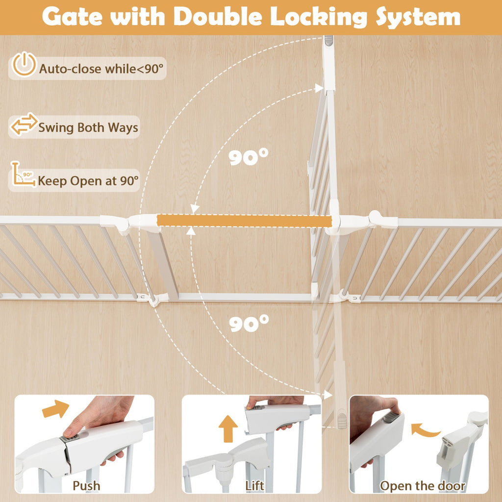 8-Panel Extra Wide Baby Gate Adjustable Pet Safety Fence with Auto-close Door