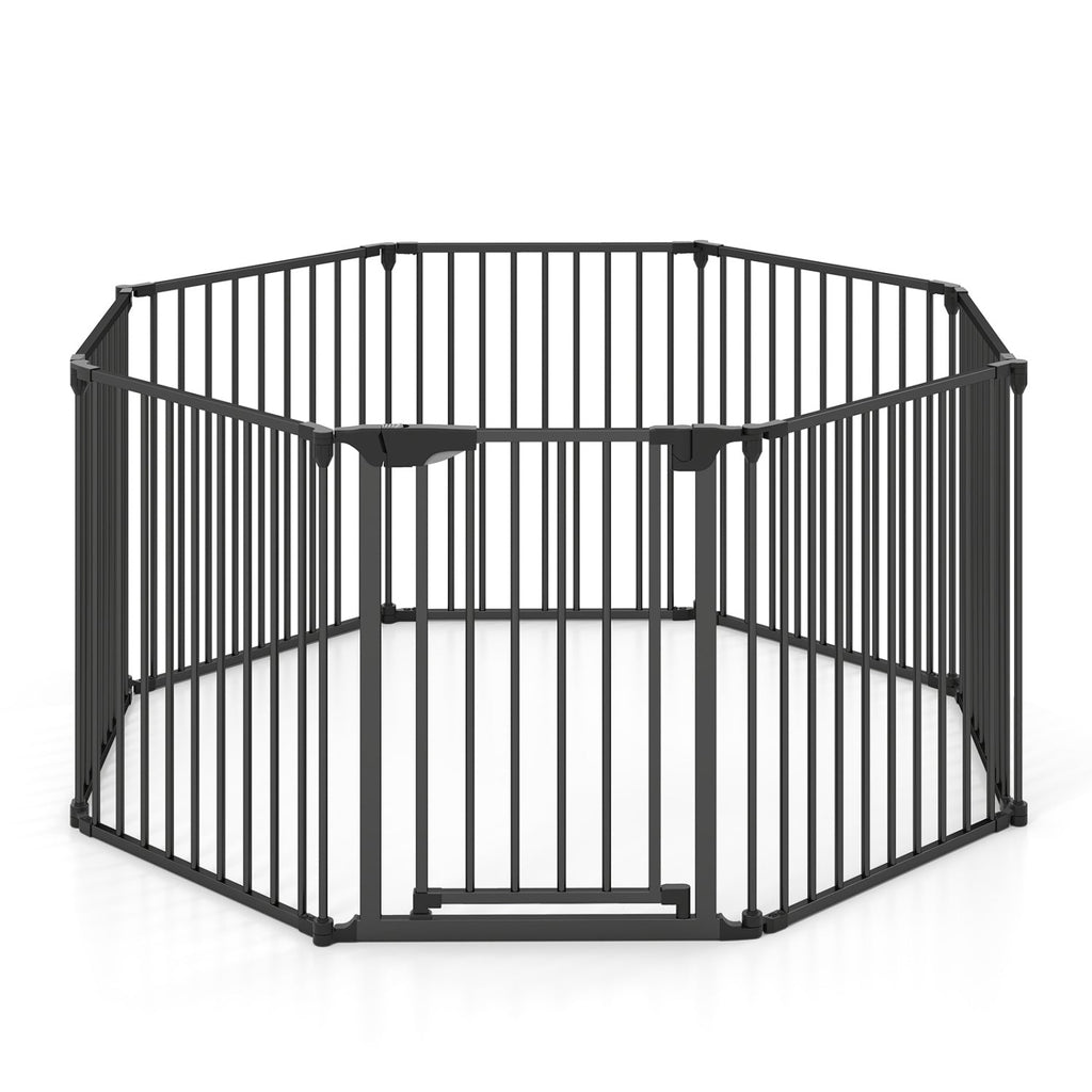 8-Panel Extra Wide Baby Gate Adjustable Pet Safety Fence with Auto-close Door