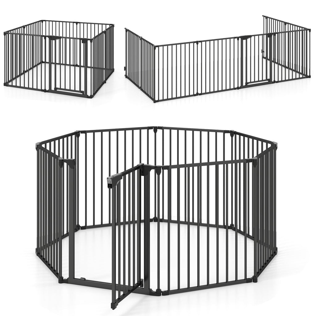 8-Panel Extra Wide Baby Gate Adjustable Pet Safety Fence with Auto-close Door