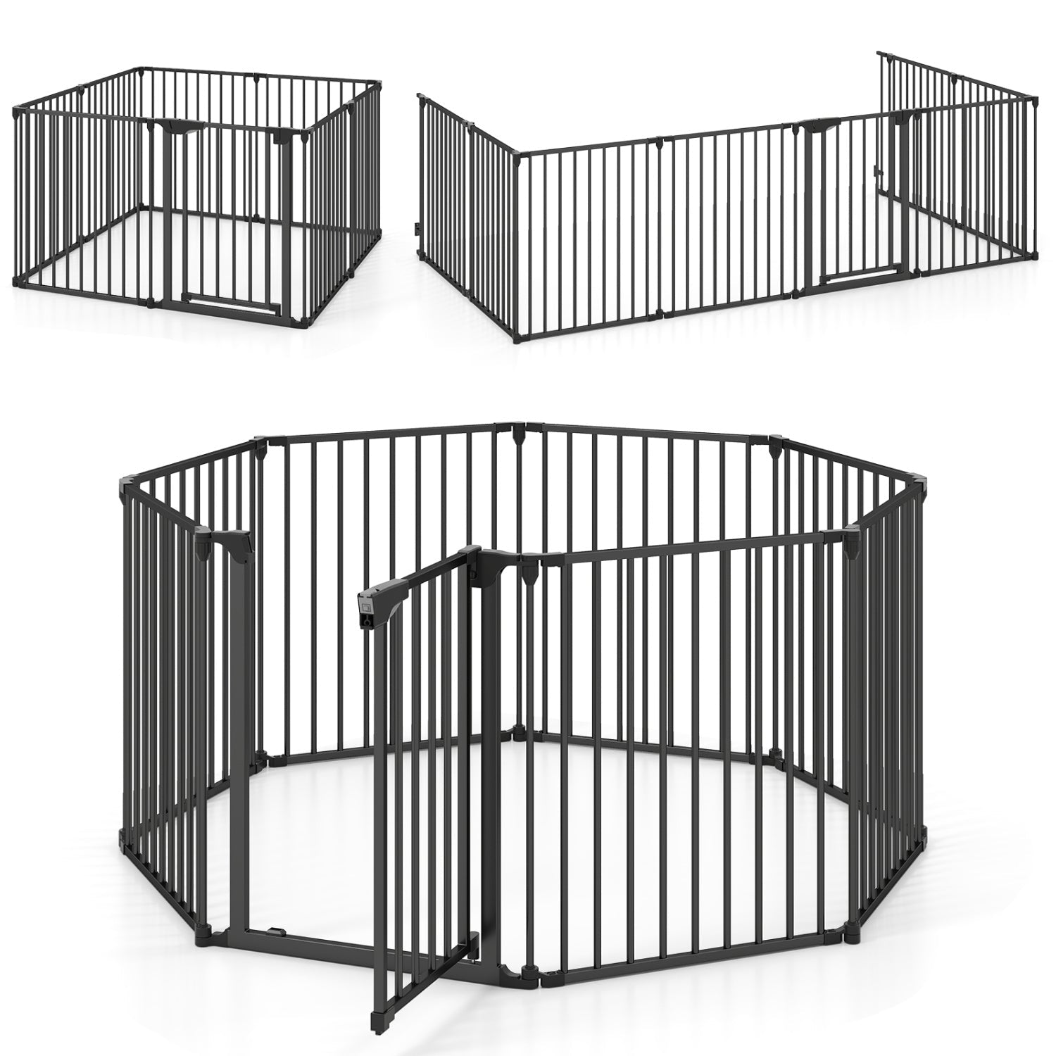 8-Panel Extra Wide Baby Gate Adjustable Pet Safety Fence with Auto-close Door