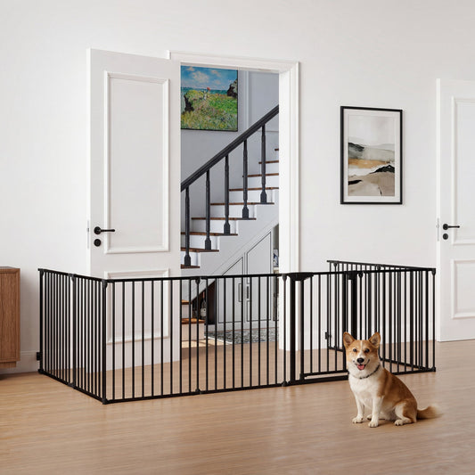 8-Panel Extra Wide Baby Gate Adjustable Pet Safety Fence with Auto-close Door | Purrfect Pet Kingdom