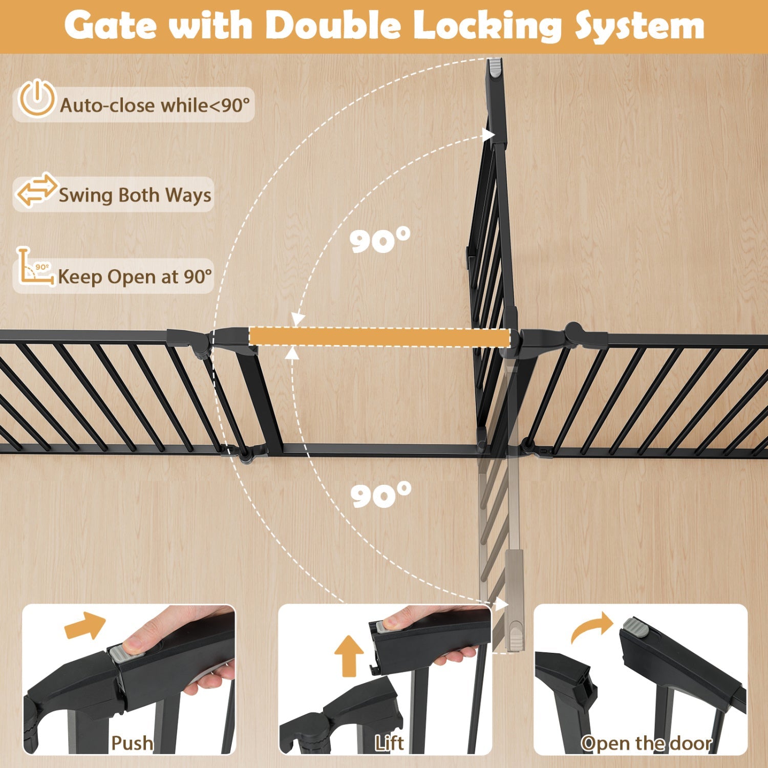 8-Panel Extra Wide Baby Gate Adjustable Pet Safety Fence with Auto-close Door