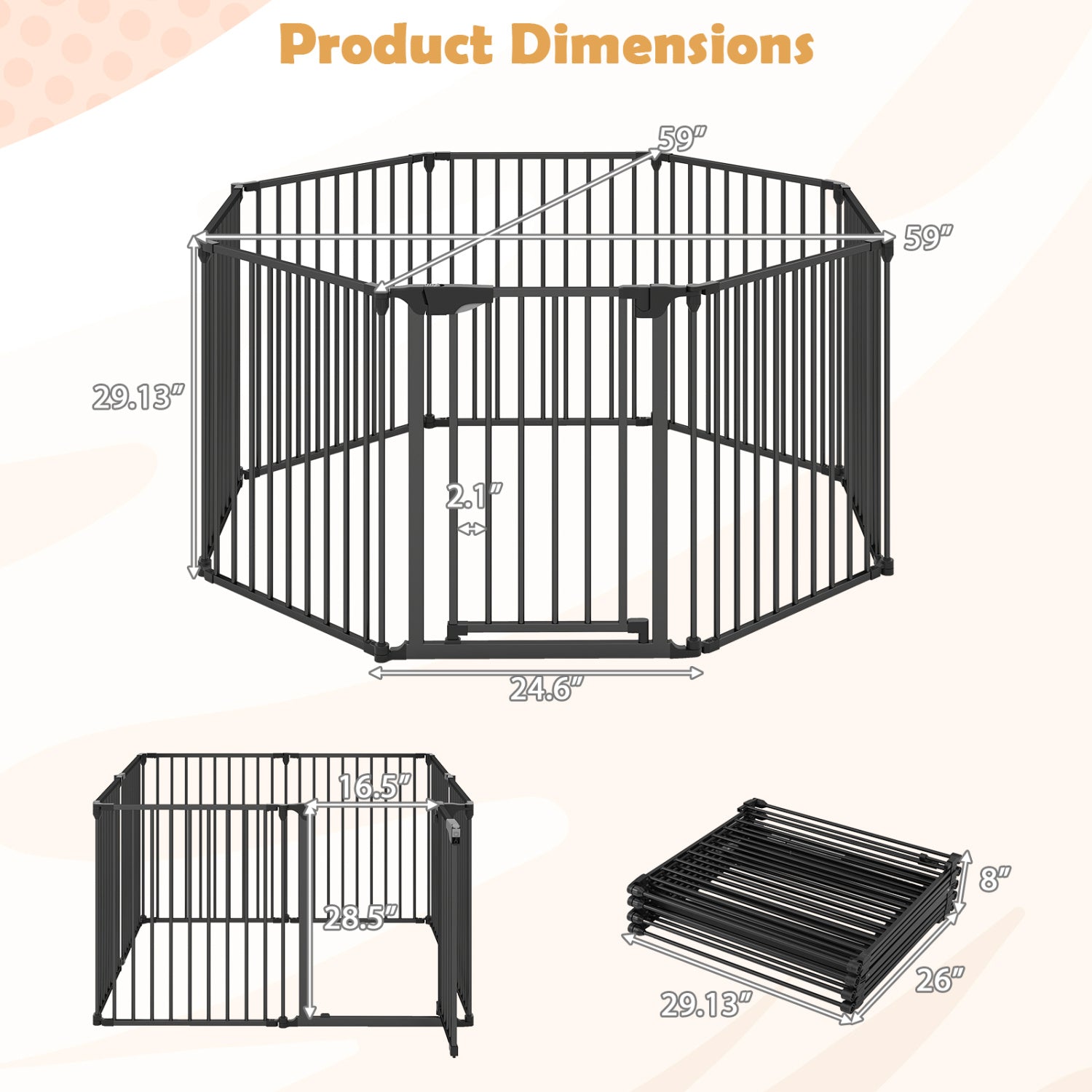 8-Panel Extra Wide Baby Gate Adjustable Pet Safety Fence with Auto-close Door