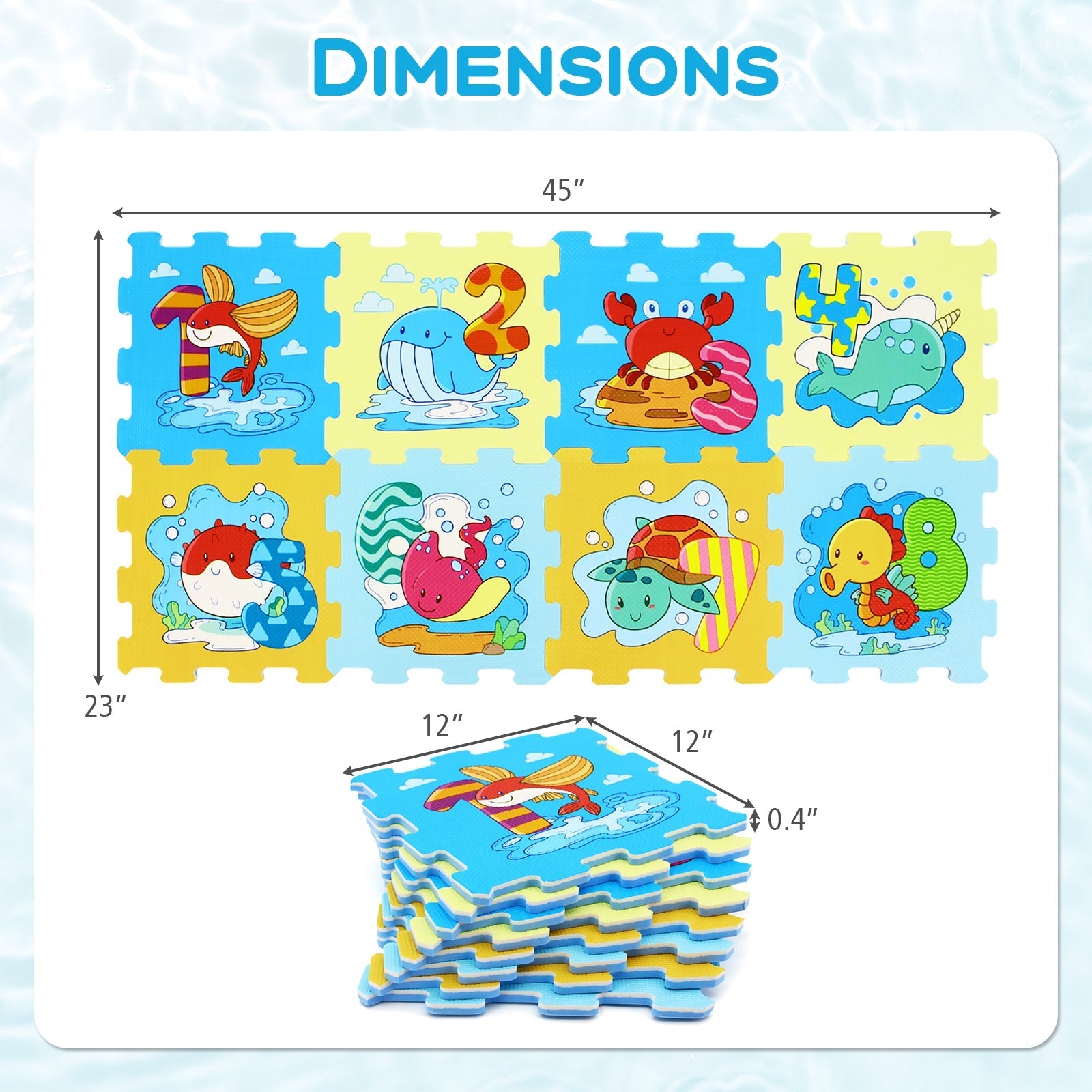 8-Piece Educational Interlocking Baby Play Mat with Animals and Numbers