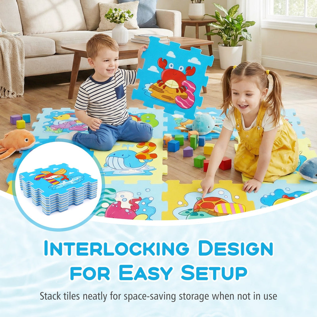 8-Piece Educational Interlocking Baby Play Mat with Animals and Numbers
