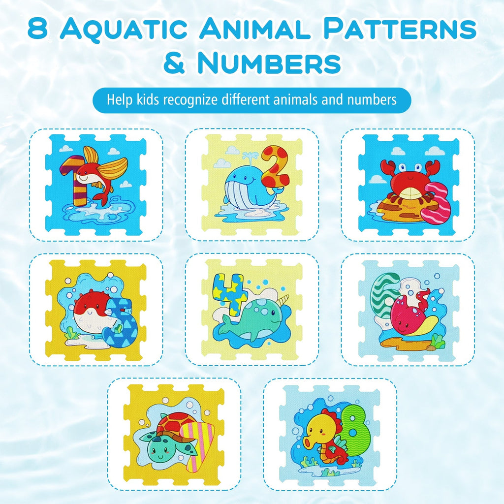 8-Piece Educational Interlocking Baby Play Mat with Animals and Numbers