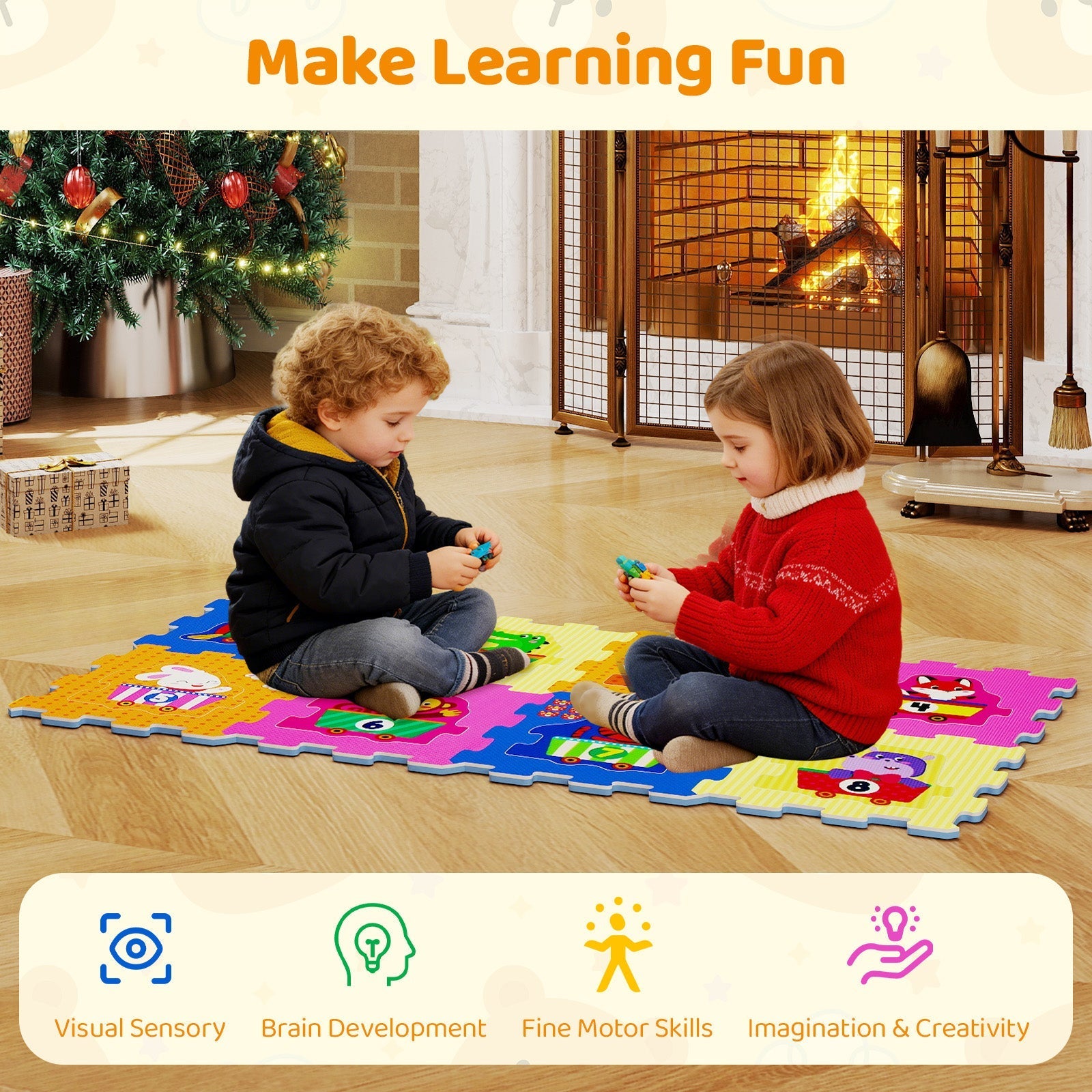 8-Piece Interlocking Baby Floor Puzzle Tiles with Educational Numbers | Purrfect Pet Kingdom
