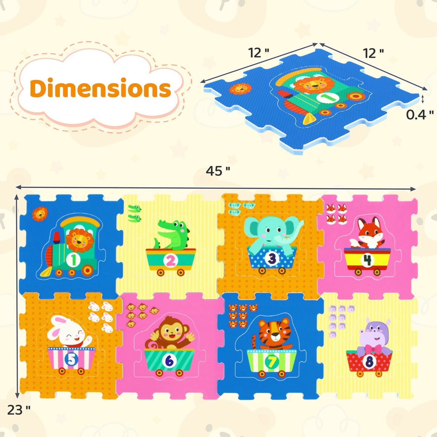 8-Piece Interlocking Baby Floor Puzzle Tiles with Educational Numbers | Purrfect Pet Kingdom