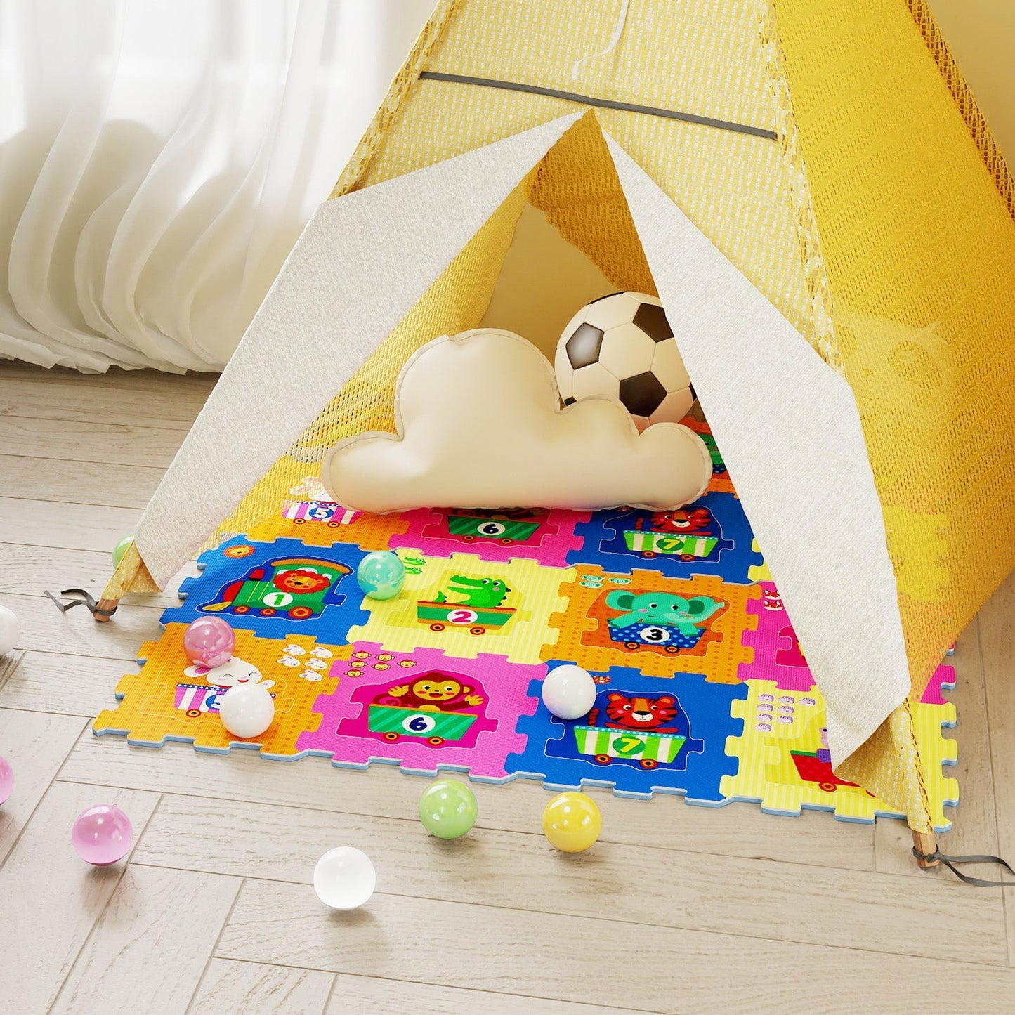 8-Piece Interlocking Baby Floor Puzzle Tiles with Educational Numbers | Purrfect Pet Kingdom