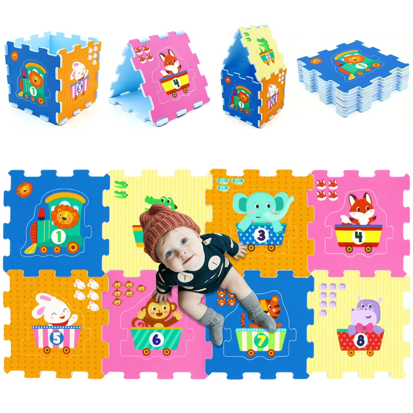 8-Piece Interlocking Baby Floor Puzzle Tiles with Educational Numbers | Purrfect Pet Kingdom