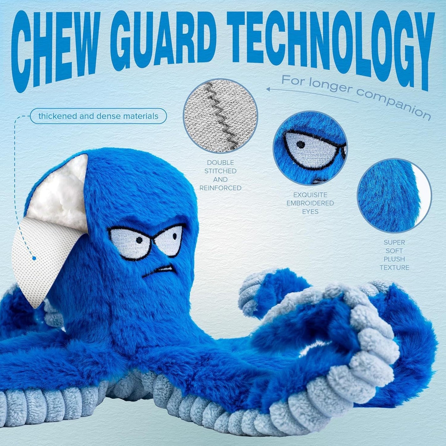 Dog Chew Toy Tough Plush Squeaky Crinkle Tug Interactive Play - Detail Angle 4 | Majestic Pet Kingdom