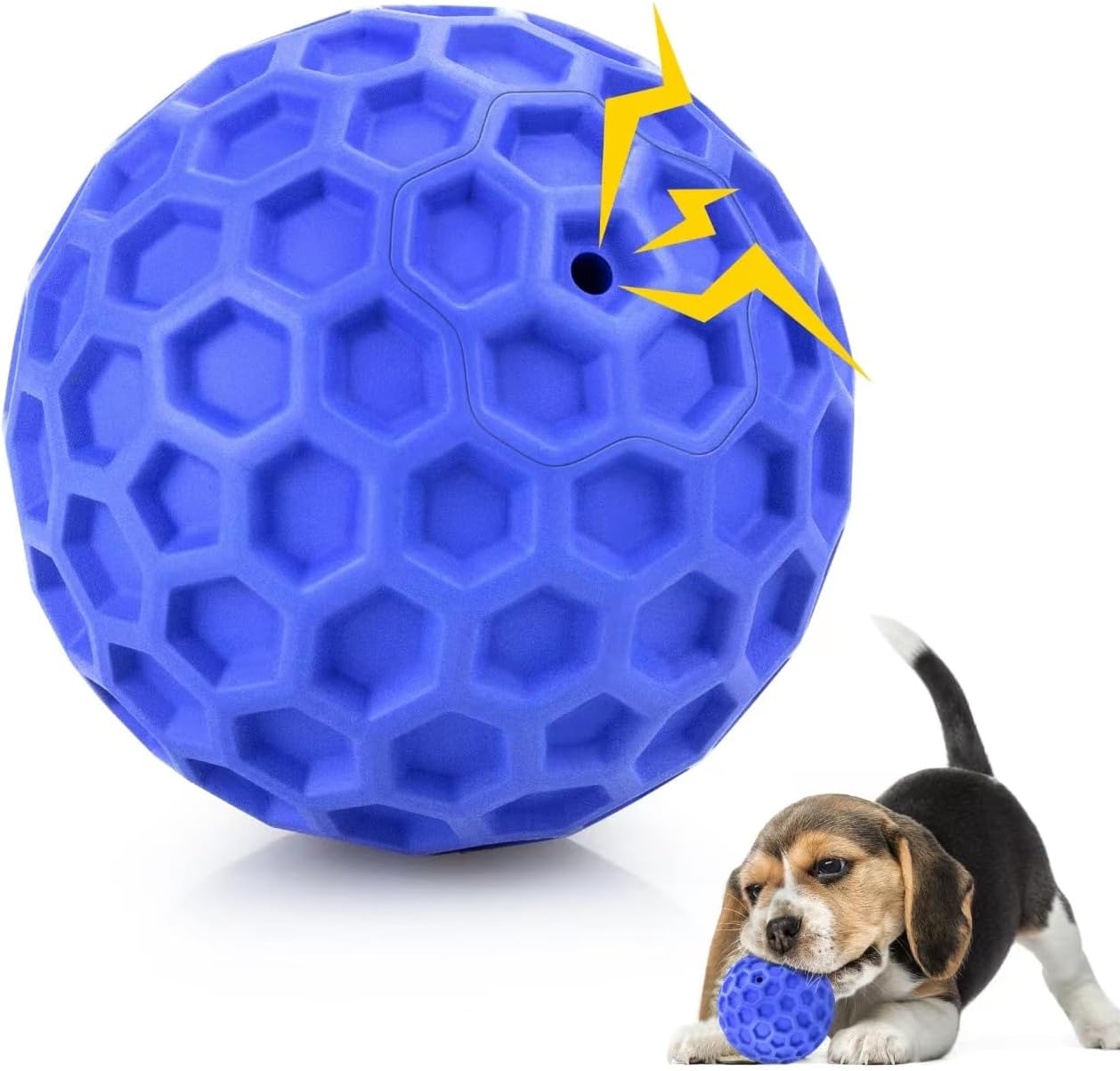 Dog Ball Toy Squeaky Indestructible Natural Rubber Fetch Chewer - Main Feature View | Majestic Pet Kingdom