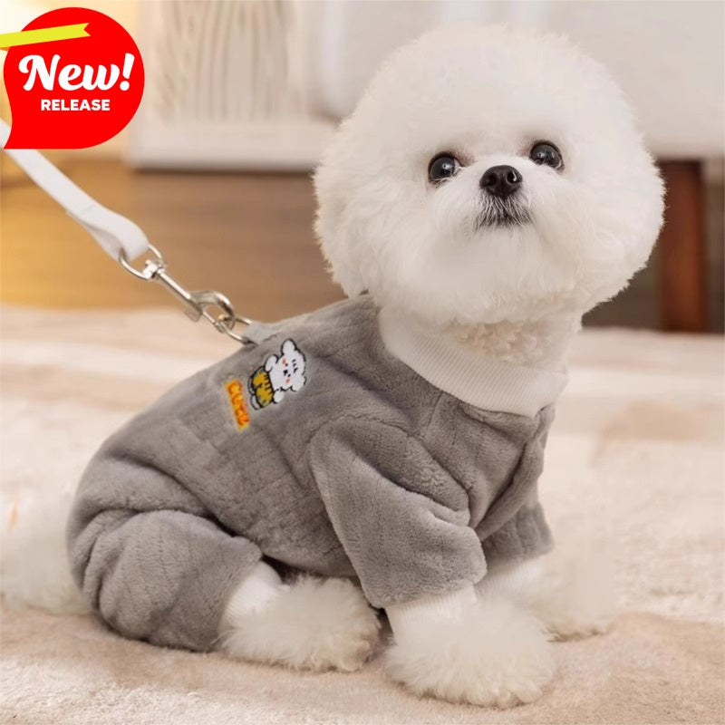 Autumn And Winter Warm Cartoon Dog Four-legged Coat, Bear Towing Fleece Coat, Cat Small Dog Bichon Frise Pet Dog Clothes - Majestic Pet Kingdom