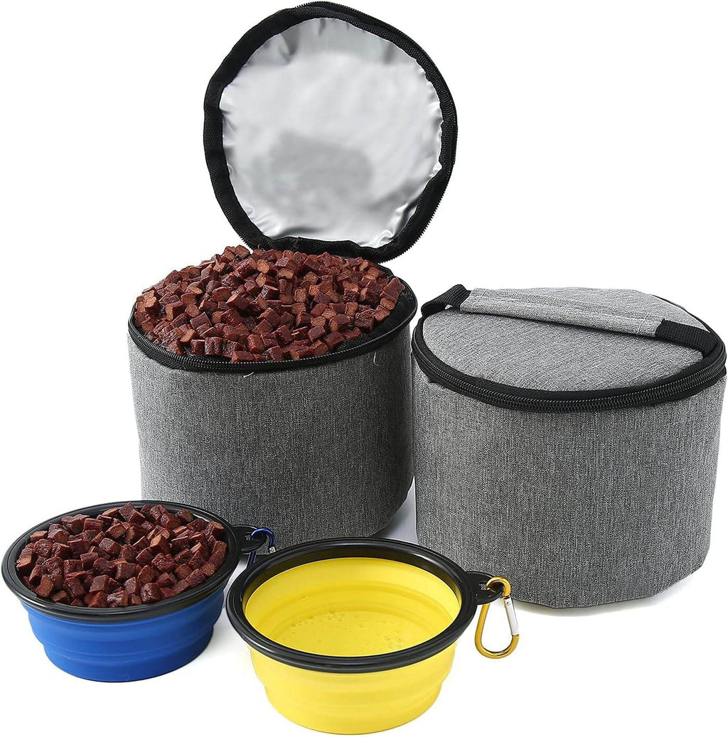 Dog Travel Bag Airline Approved Travel Set for Dogs of Stores All Your Dog Accessories - Includes Travel Bag, 2X Food Storage Containers and 2X Collapsible Dog Bowls (Grey) - Majestic Pet Kingdom