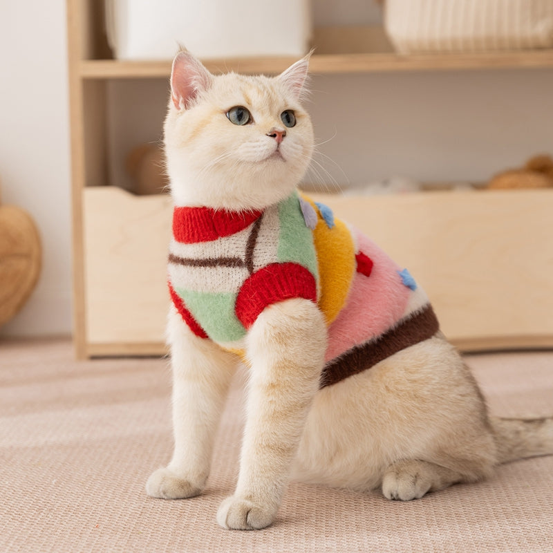 Autumn And Winter Cat Cartoon Star Striped Parent-child Sweater, Small And Medium-sized Dog Warm Parent-child Clothing, Pet Clothes - Majestic Pet Kingdom