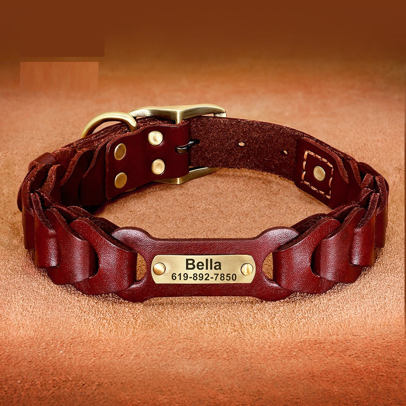 Dog Collar Braided Genuine Leather for Medium Large Breeds - Detail Angle 4 | Majestic Pet Kingdom
