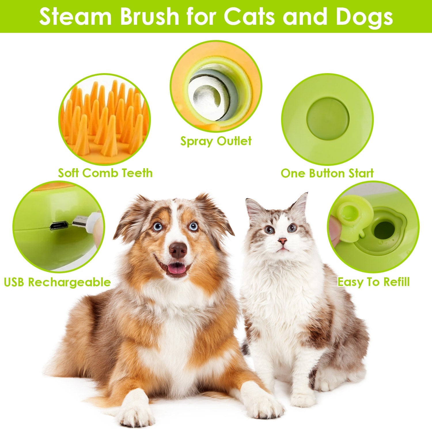 Cat Grooming Brush 3-in-1 USB Steam Deshedding Massage Comb - Detail Angle 3 | Majestic Pet Kingdom
