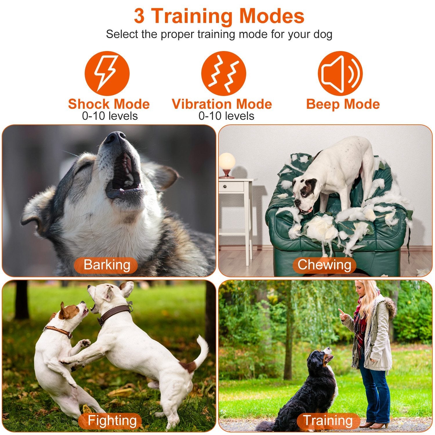 3280FT Dog Training Collar IP67 Waterproof Pet Beep Vibration Electric Shock Collar 3 Channels Rechargeable Transmitter Receiver Trainer with Flashlig - Majestic Pet Kingdom