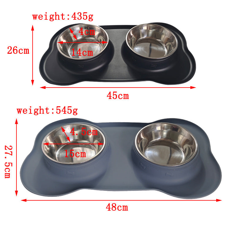 Large Silicone Pet Bowl Double Dog Bowl Stainless Steel - Majestic Pet Kingdom
